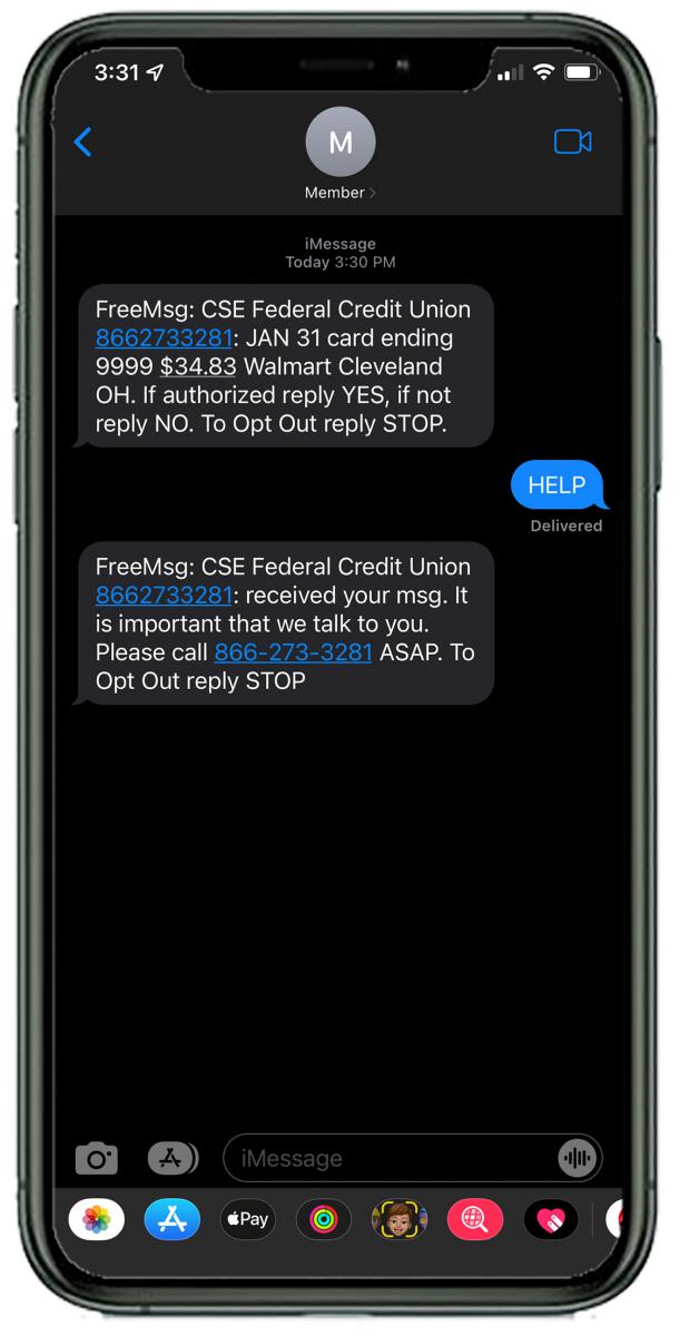 Debit card text alerts - help for help