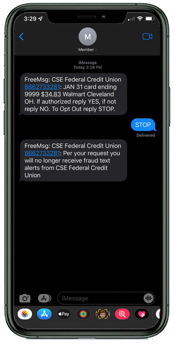 Debit card text alerts - stop to opt out