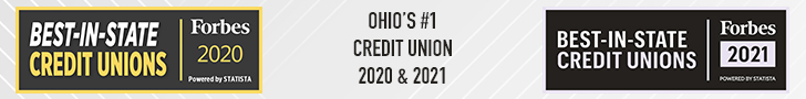 Best in State 2020 and 2021 logos as presented by Forbes naming CSE Ohios number 1 credit union