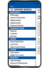 mobile deposit app menu