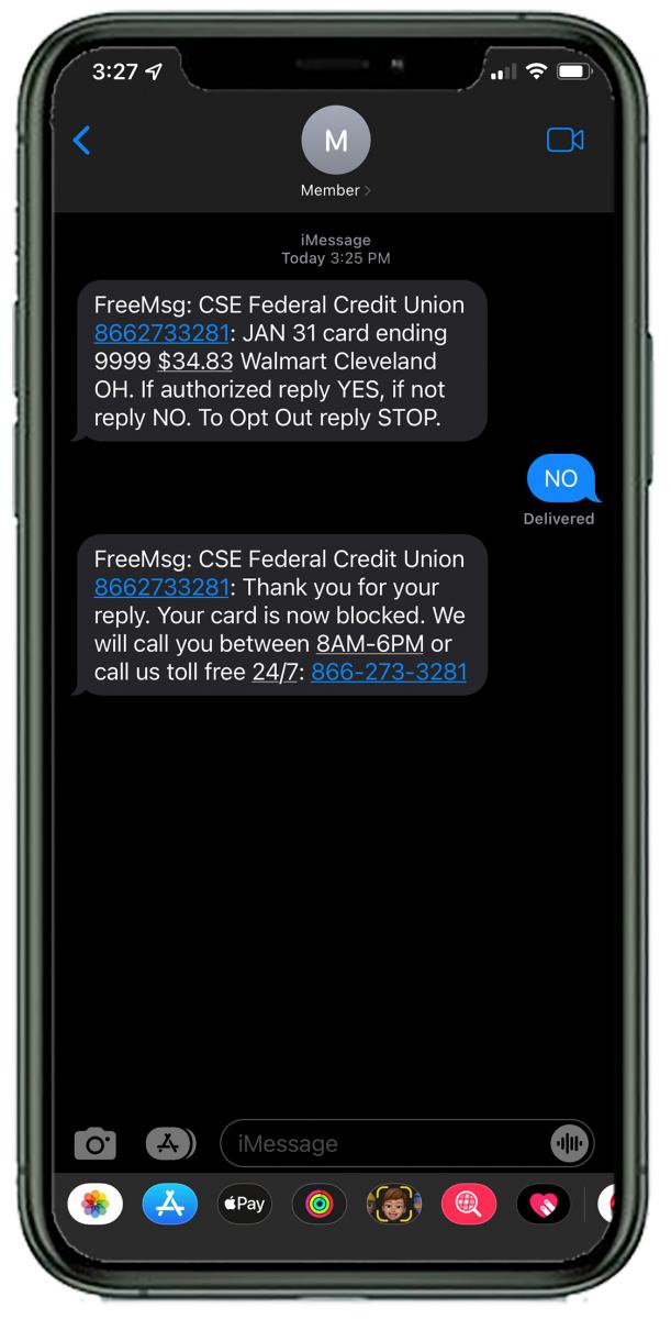 Debit card text alert - no to report