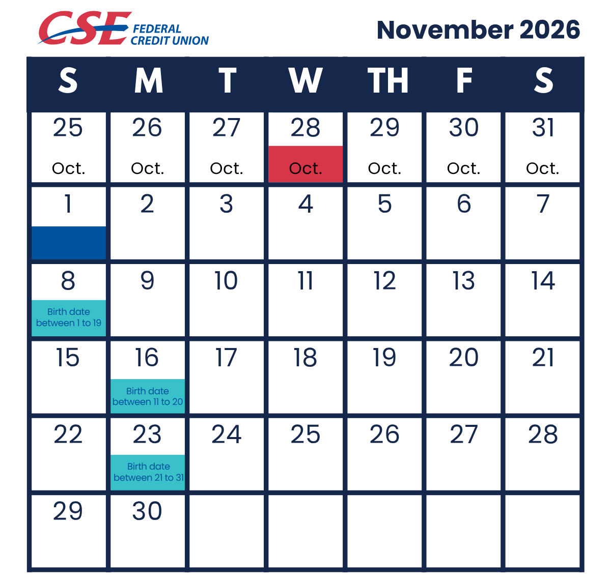 November Deposit Schedule