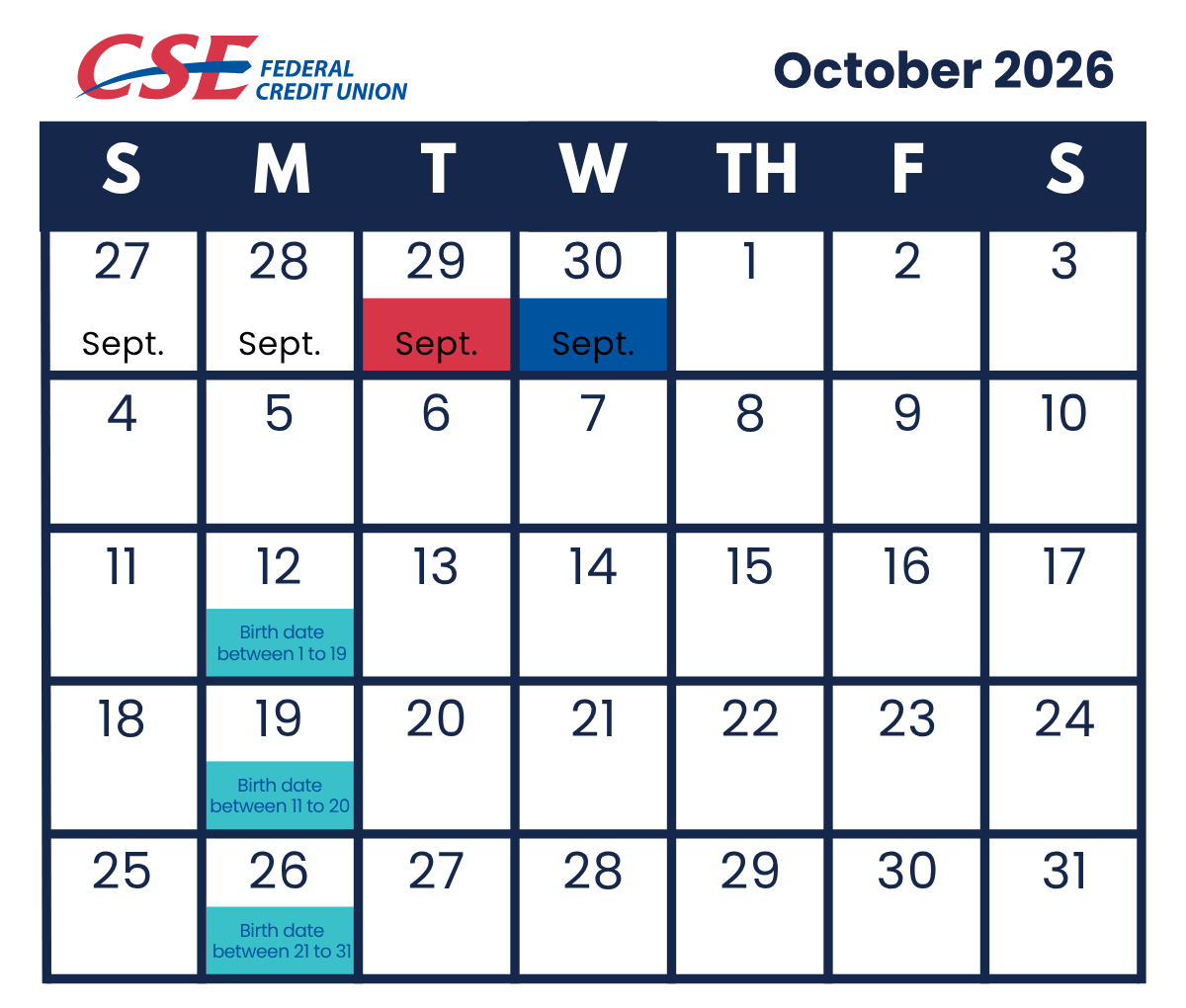 October Deposit Schedule