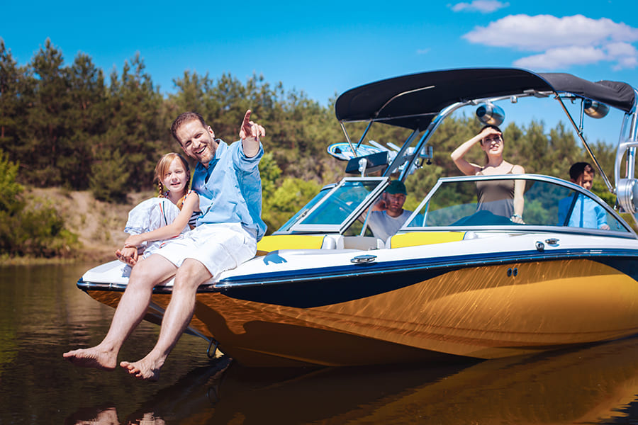 family on recreational boat